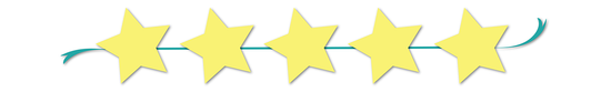 5 yellow stars in front of a teal swoosh